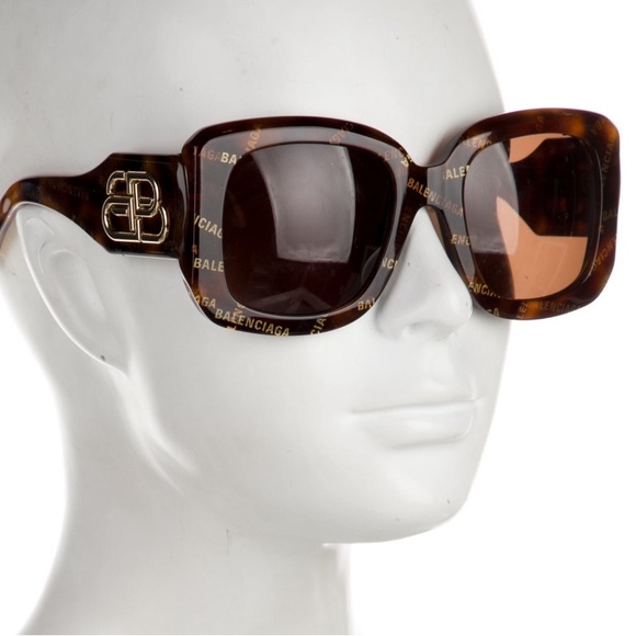 Balenciaga Brown Tortoiseshell Logo Sunglasses - Picture 1 of 4